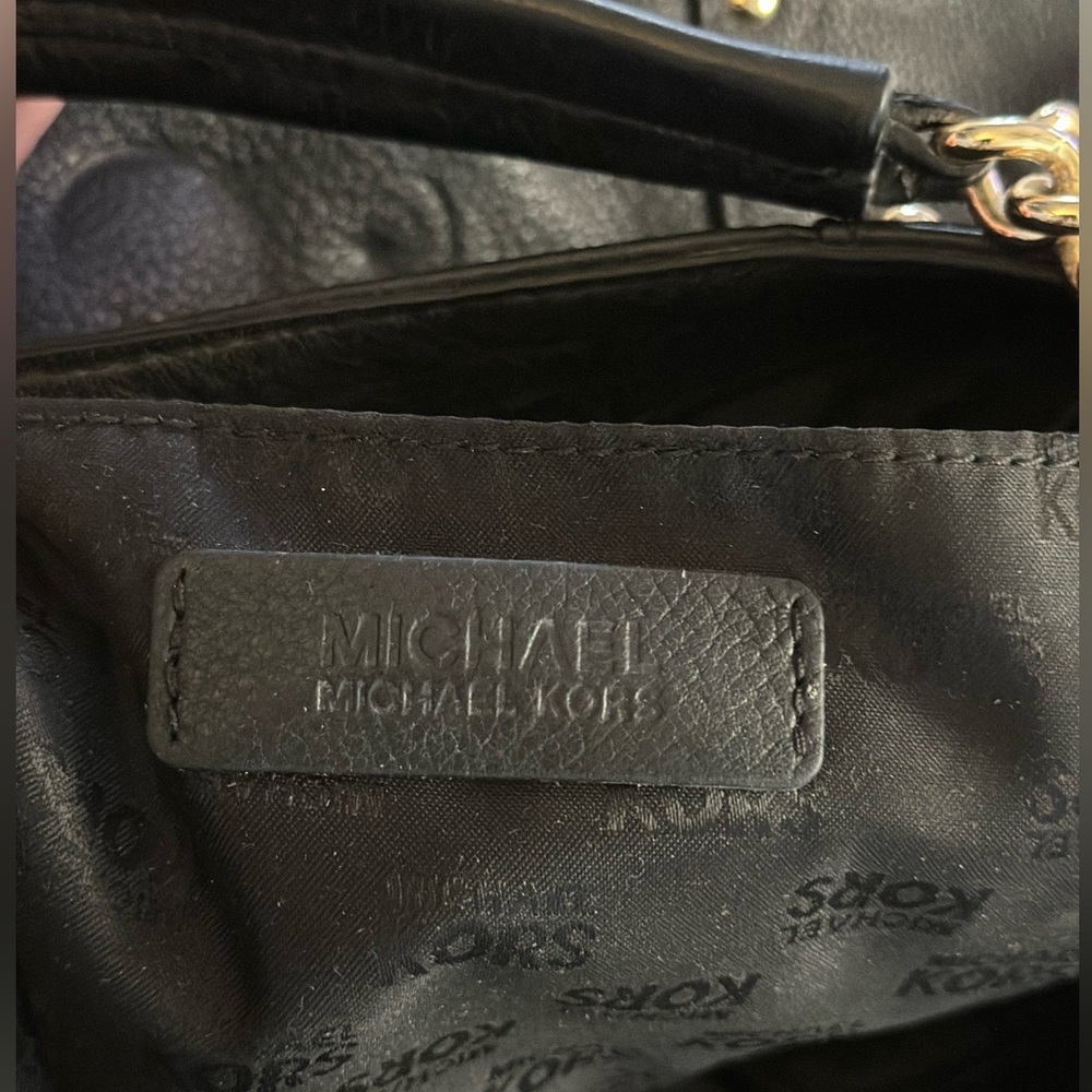 Michael Kors Black Leather Shoulder Bag with Gold Tone Accents - Picture 8 of 14